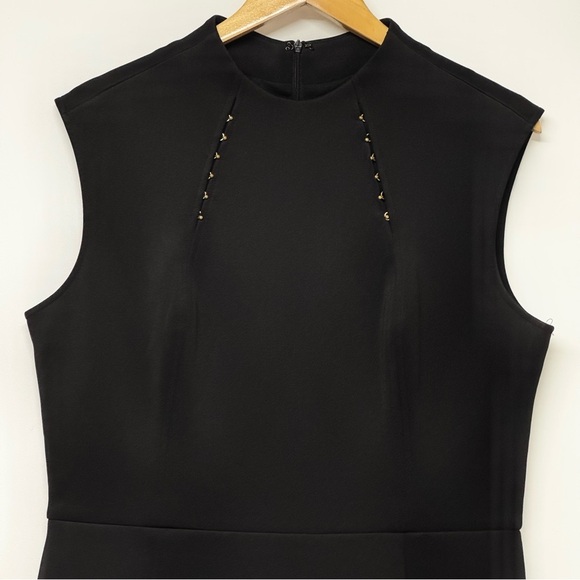 SLNY Black Sleeveless Sheath Dress Neoprene Slit Office 12 - Picture 2 of 6